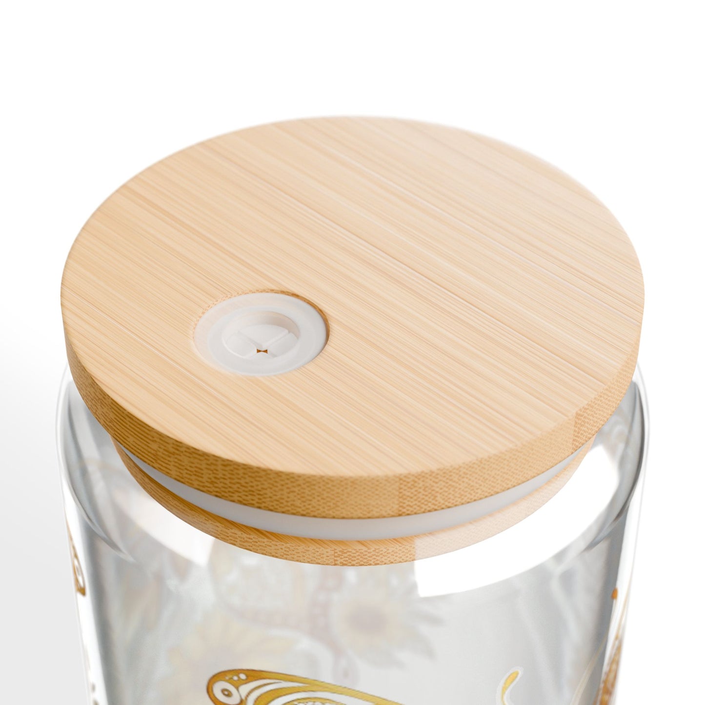 Butterfly Garden Sipper Glass - 16oz with Bamboo Lid, Gold Colored Butterfly with Flowers, Birthday Gift, Butterfly Gift, Butterfly Glassware