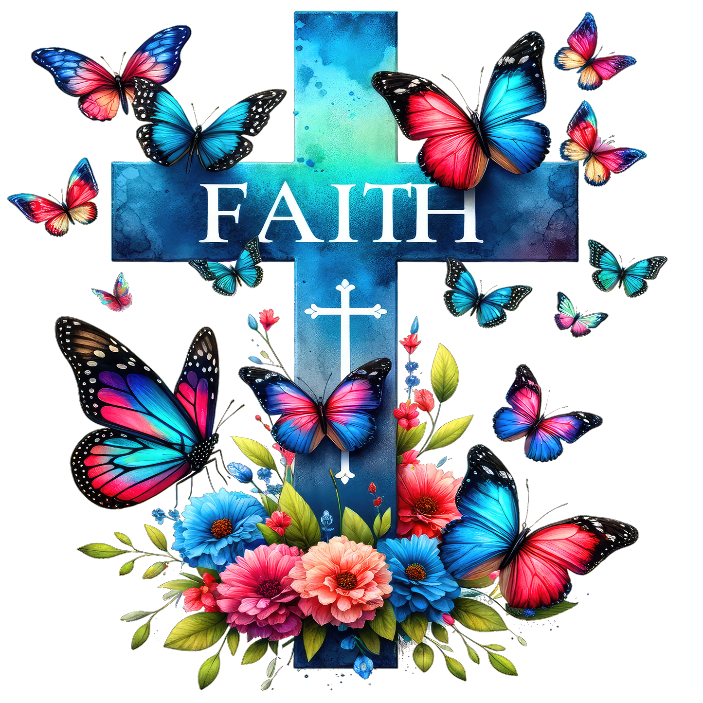 Faith With Cross and Butterflies Sipper Cup with Bamboo lid and Straw