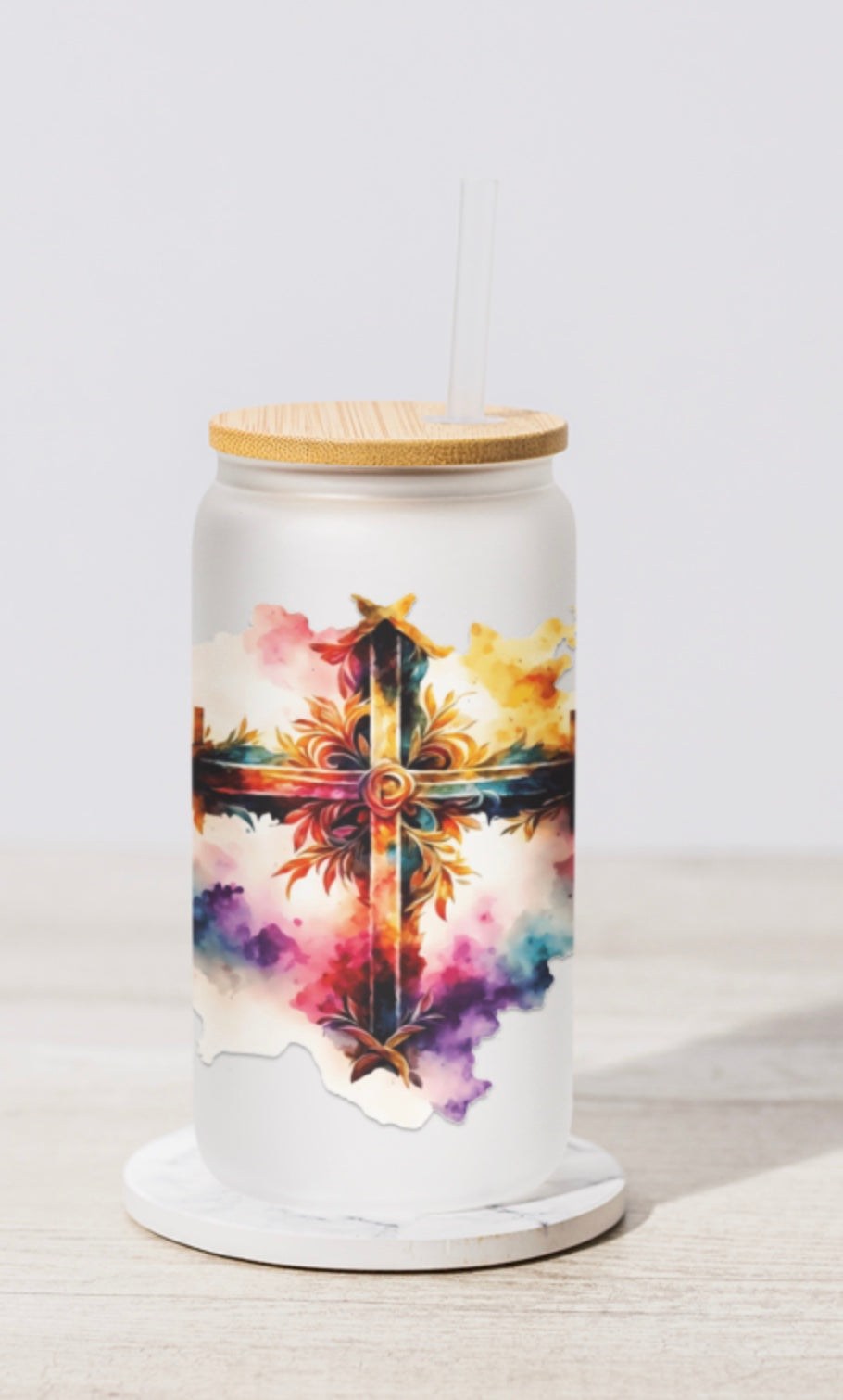 16 or 20 ounce sipper glass with bamboo lid and straw