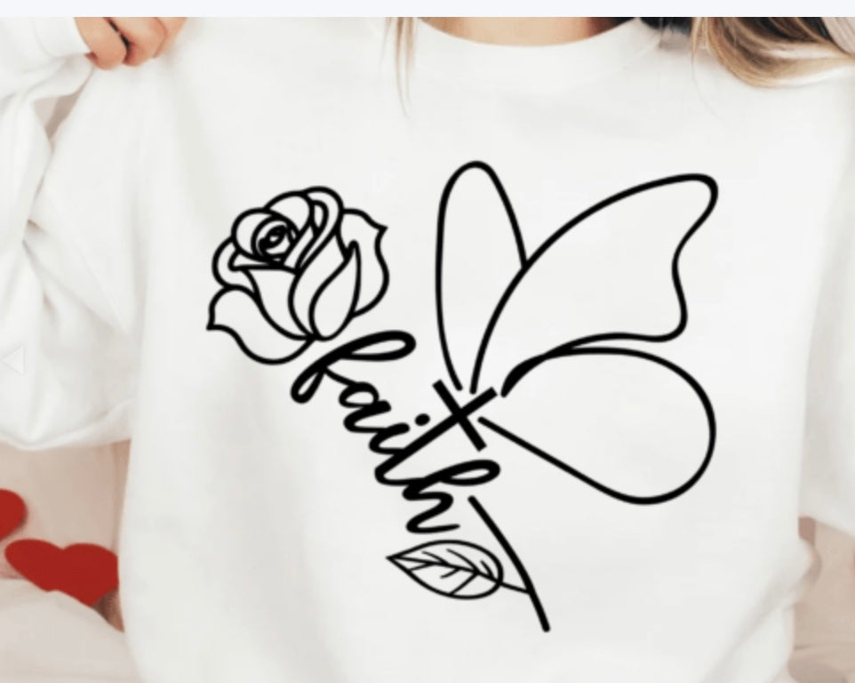 Faith shirt with Rose and Butterfly