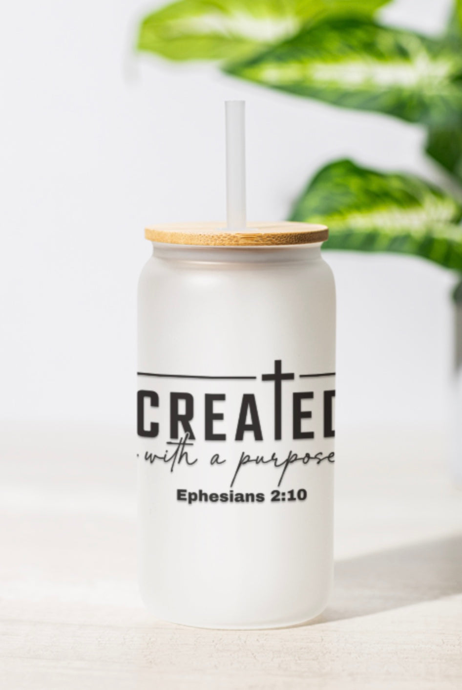 Created With A Purpose Frosted 16 oz Glass Sipper Cup