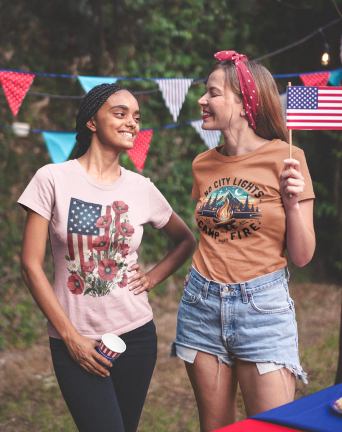 United States Flag with Flowers