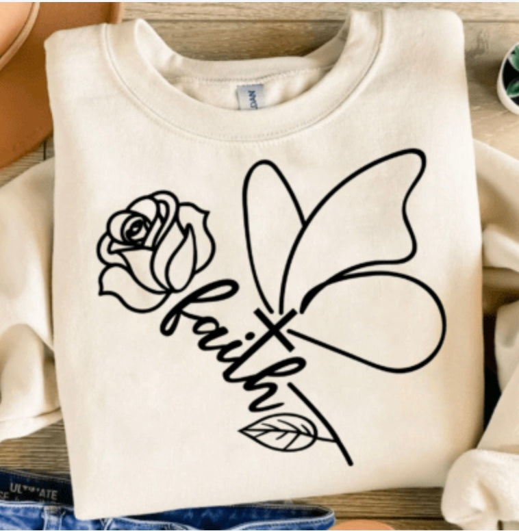 Faith shirt with Rose and Butterfly