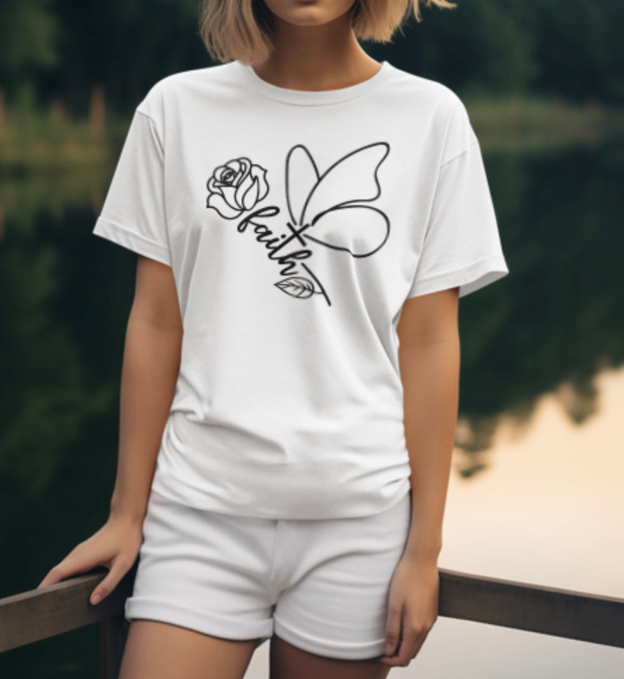 Faith shirt with Rose and Butterfly