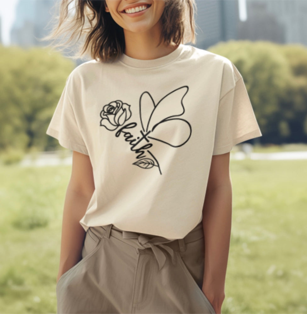 Faith shirt with Rose and Butterfly