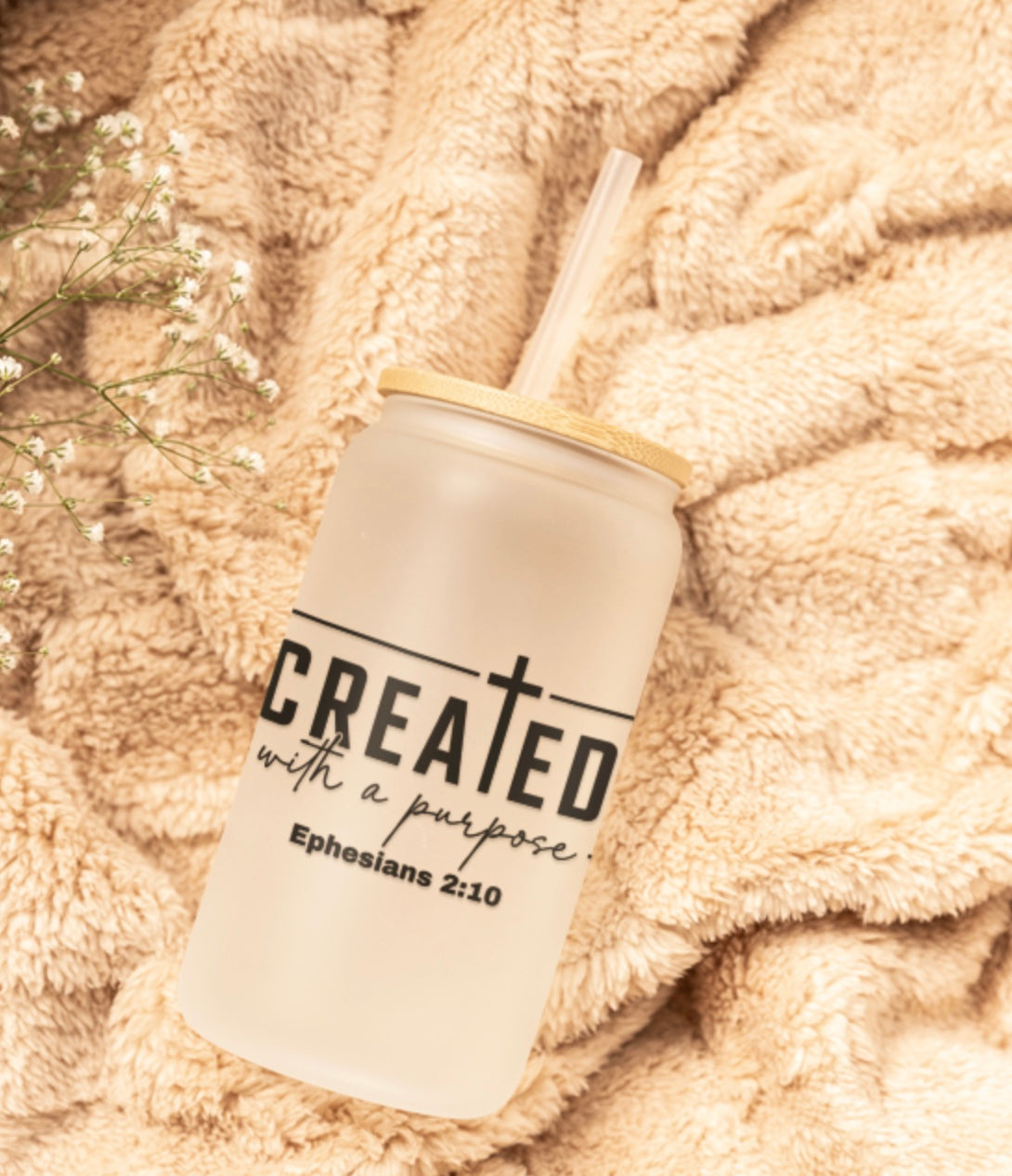 Created With A Purpose Frosted 16 oz Glass Sipper Cup