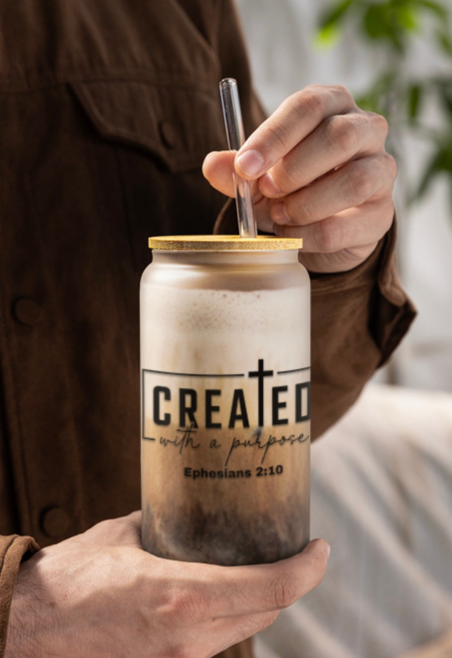 Created With A Purpose Frosted 16 oz Glass Sipper Cup