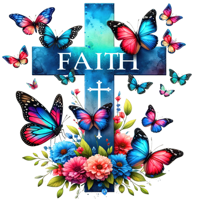 Faith With Cross and Butterflies Sipper Cup with Bamboo lid and Straw