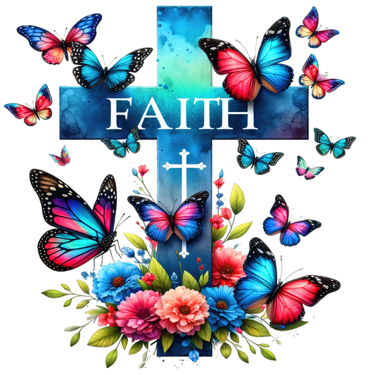 Faith With Cross and Butterflies Sipper Cup with Bamboo lid and Straw