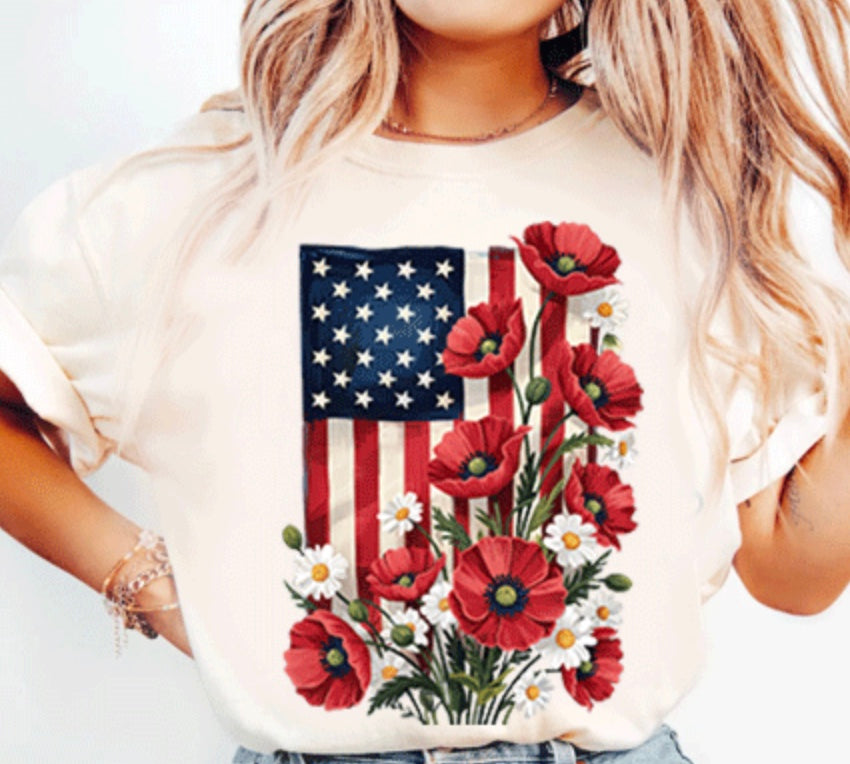 United States Flag with Flowers