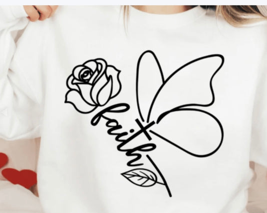 Faith shirt with Rose and Butterfly