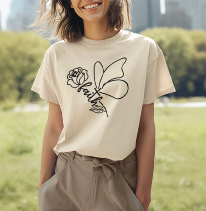 Faith shirt with Rose and Butterfly